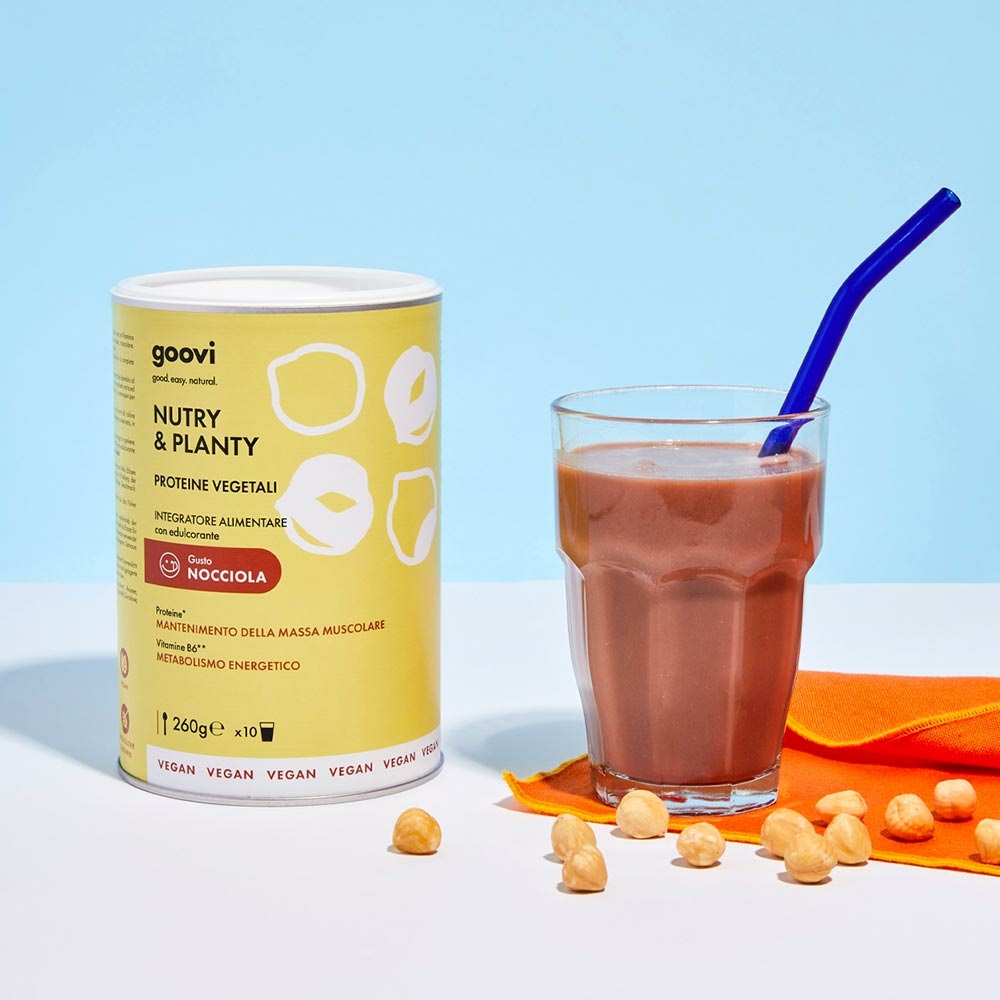 Goovi Nutry & Planty Proteine Vegetali Gusto Nocciola 260g - Integratore Vegano Senza Glutine e Lattosio