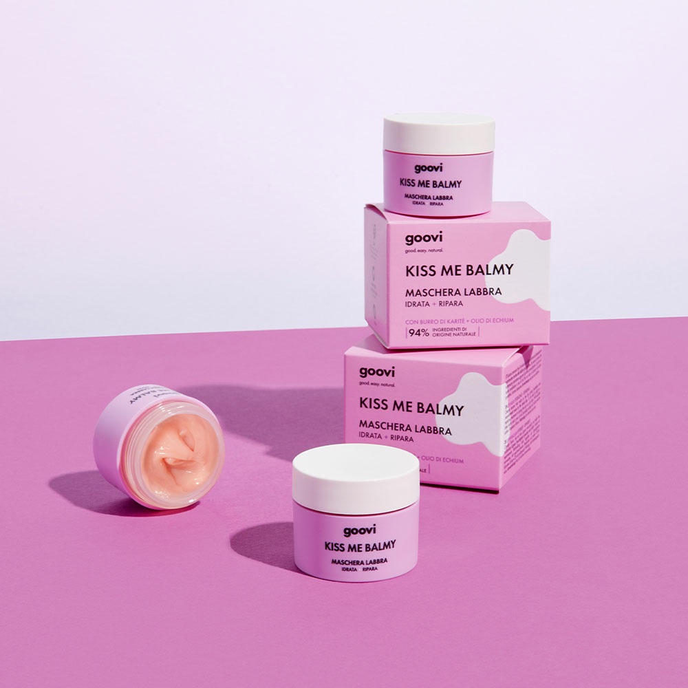 Goovi Kiss Me Balmy Maschera Labbra 10ml - Idratazione Intensa e Riparazione con 94% Ingredienti Naturali