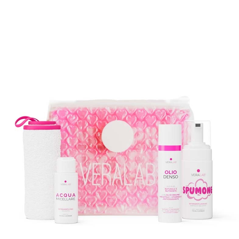 Veralab Kit Pelle Pulita - Cofanetto Detergente con Olio Denso, Acqua Micellare, Spumone e Panno Microfibra