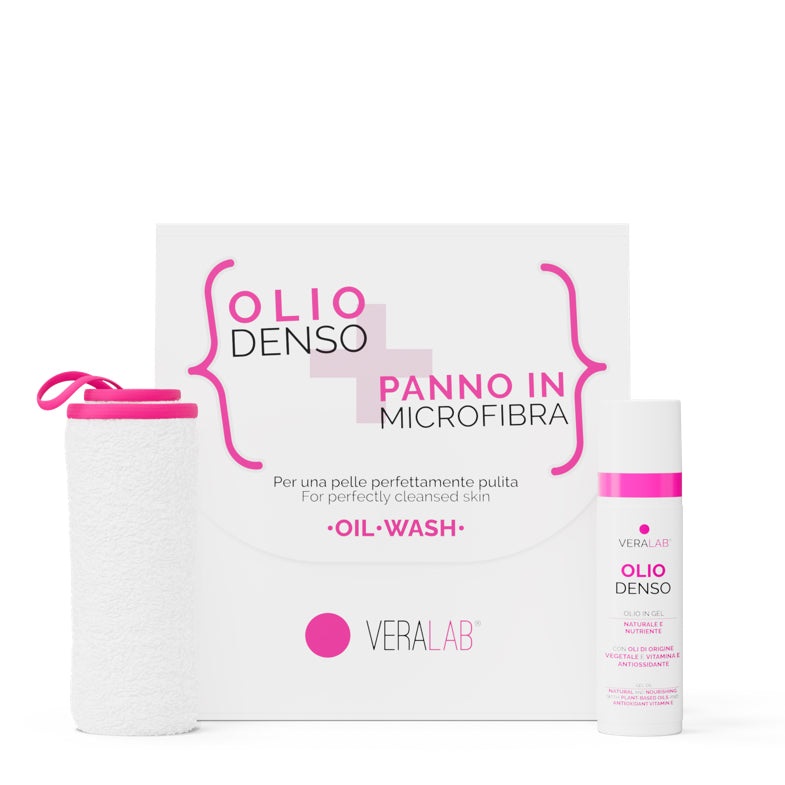 Veralab Oil Wash 30ml - Kit Detersione Viso con Panno in Microfibra, Deterge e Idrata la Pelle
