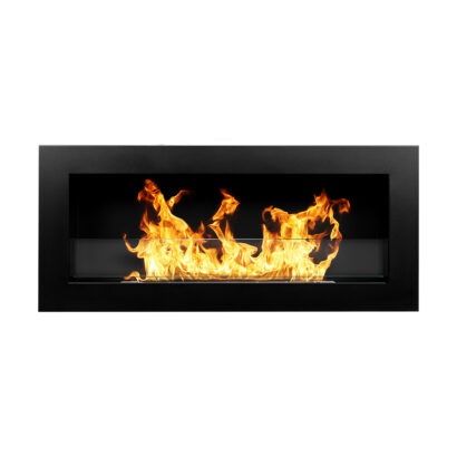 Divina Fire DF91021 Camino a Bioetanolo da Parete/Incasso Livorno Nero - 90x12x40 cm, Acciaio Inox, 2,5 kW, con Vetro
