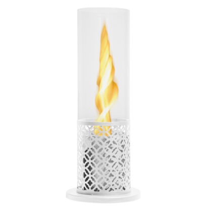 Divina Fire Camino a Bioetanolo Tolosa Bianco - Acciaio e Vetro, D20 x H49,5 cm, Ecologico per Interni ed Esterni