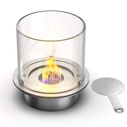 Divina Fire Bruciatore Tondo per Camino a Bioetanolo - 3 lt, Acciaio Inox, Vetro Temperato, d.30 cm