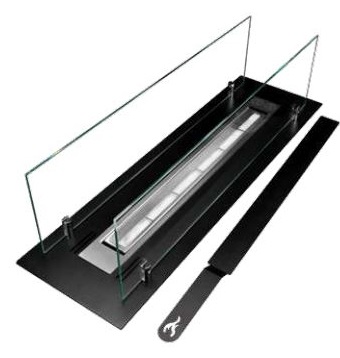 DIVINA FIRE DF94812 Bruciatore a bioetanolo in acciaio inox con vetri - 65 cm, installazione da incasso, 0,7 lt, tempo di combustione 2-2,5 h