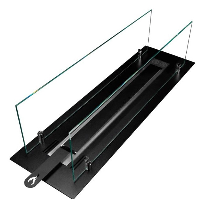 DIVINA FIRE DF94812 Bruciatore a bioetanolo in acciaio inox con vetri - 65 cm, installazione da incasso, 0,7 lt, tempo di combustione 2-2,5 h