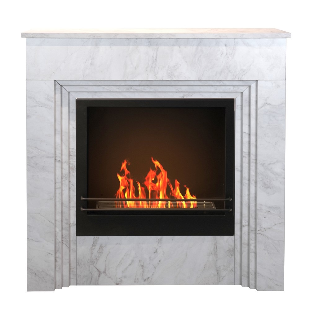 Divina Fire Bellini Camino a Bioetanolo da Terra in Legno Effetto Marmo Bianco - 3,4 kW - Made in Italy