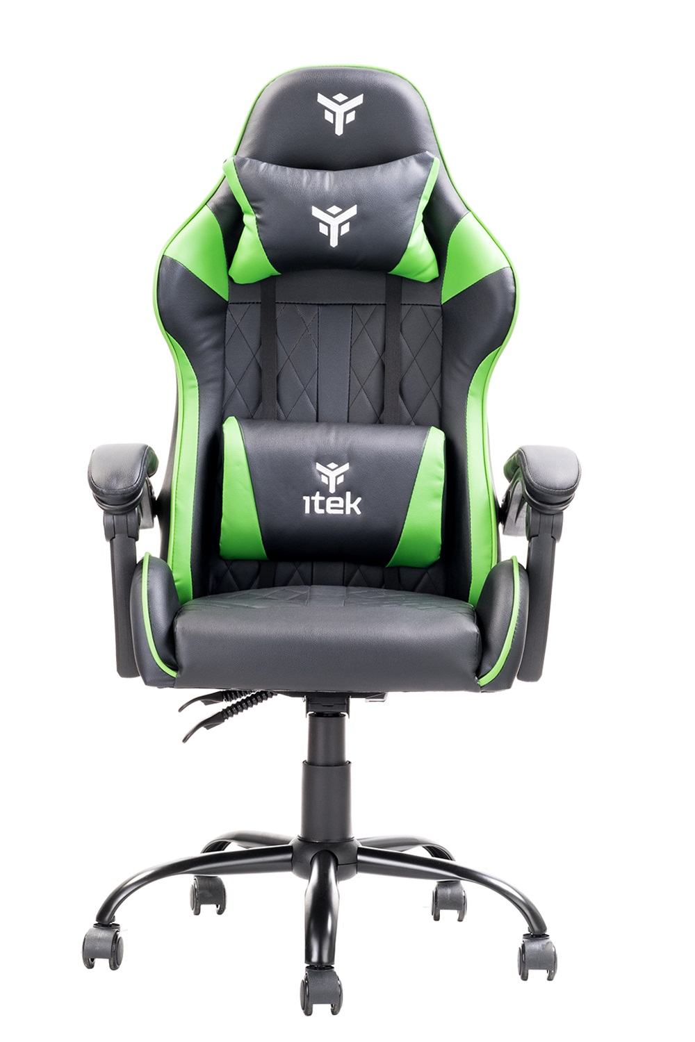 itek RHOMBUS PF10 Sedia Gaming Universale con Seduta Imbottita, Reclinabile, Doppio Cuscino, Portata Massima 140 kg, Nero e Verde