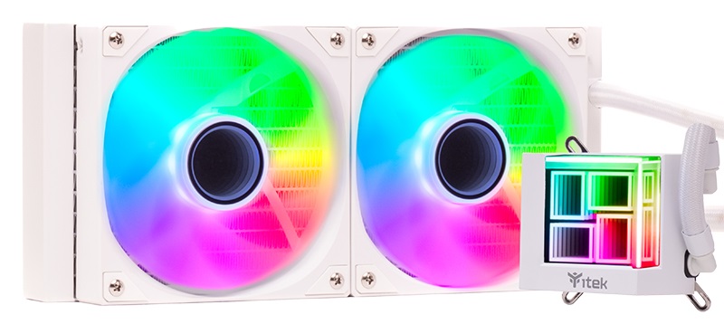 ITEK HYDRO CUBE 240W Dissipatore a liquido 240mm con Ventilatore da 12 cm, Socket Universale, PWM Fan, ARGB, White Edition
