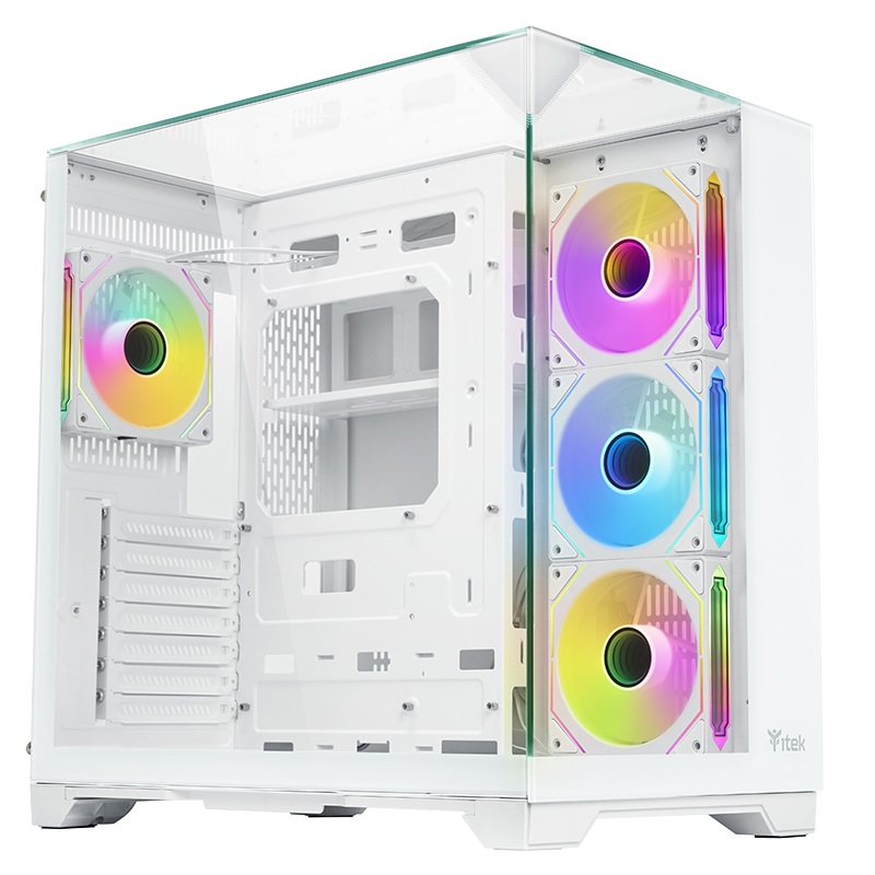 ITEK DARK CAVE PANO - Case Gaming Tower ATX Bianco con 4 Ventole ARGB e Vetro Temperato