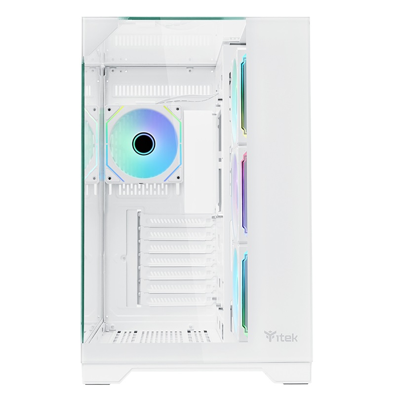 ITEK DARK CAVE PANO - Case Gaming Tower ATX Bianco con 4 Ventole ARGB e Vetro Temperato
