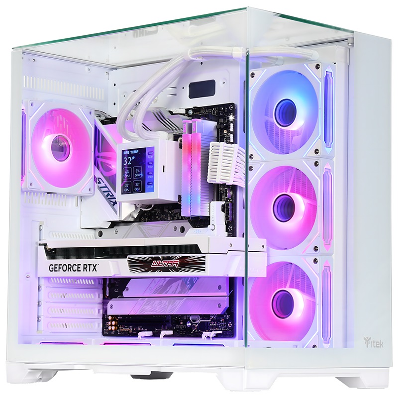 ITEK DARK CAVE PANO - Case Gaming Tower ATX Bianco con 4 Ventole ARGB e Vetro Temperato