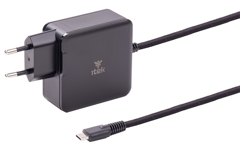 ITEK ITNBACWB065 Alimentatore a muro 65W per Notebook e Dispositivi USB-C con Tecnologia GaN e Ricarica Rapida - Nero
