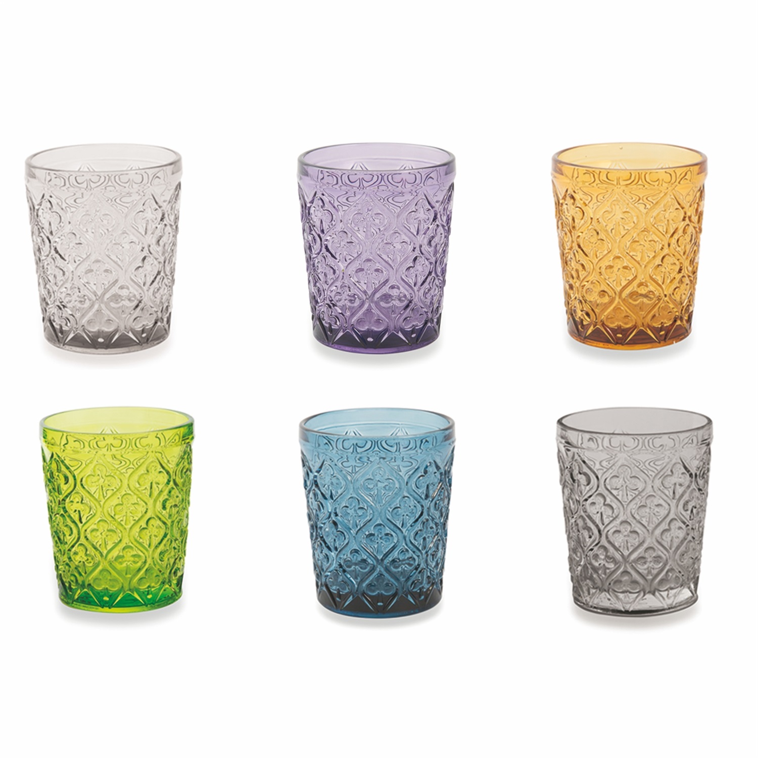 Villa d'Este Home Tivoli Marrakech Set di 6 Bicchieri Acqua in Vetro Multicolore 240 ml - Design Esotico con Arabeschi