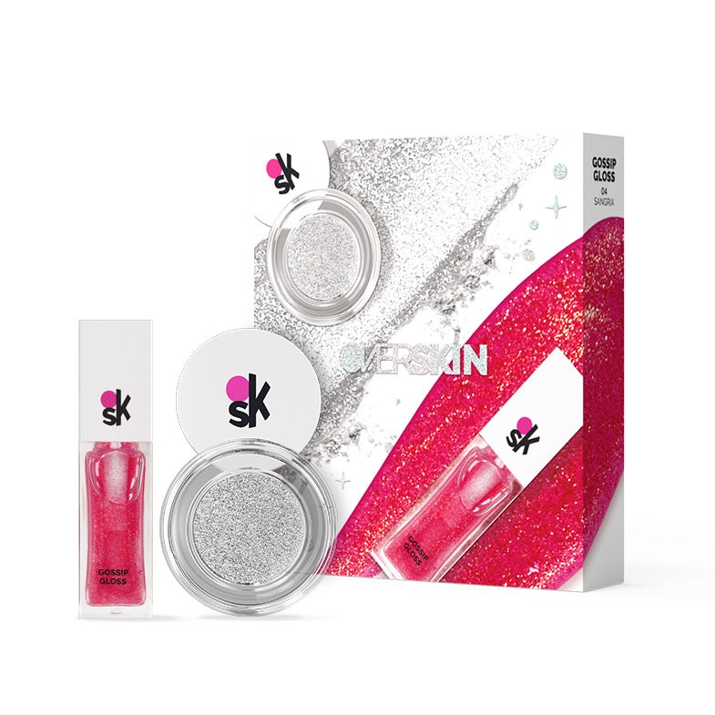 OVERSKIN Glow Vertigo - Kit Ombretto Madreperla e Lucidalabbra Sangria per Sguardo Luminoso