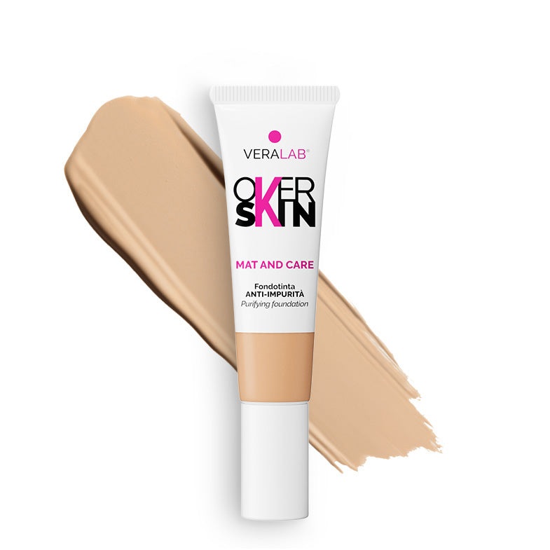 Overskin Fondotinta Mat and Care 6.5 Amber 30 ml - Anti Imperfezioni, Effetto Levigante e Opacizzante