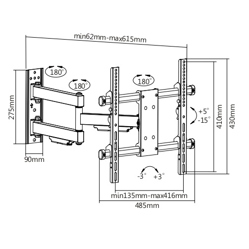 Munari SP754 Supporto TV a parete Orientabile per schermo fino a 65