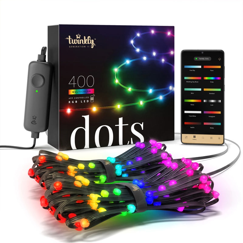 Twinkly Dots - Striscia LED Multicolore 20m Flessibile, Compatibile con Alexa e Google Home, IP44, 400 LED, Controllata da App