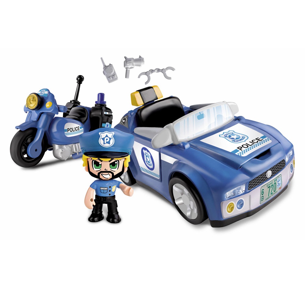 Giochi Preziosi Pinypon Action Veicoli della Polizia con Personaggio Poliziotto e Accessori - Funzione Mix&Match