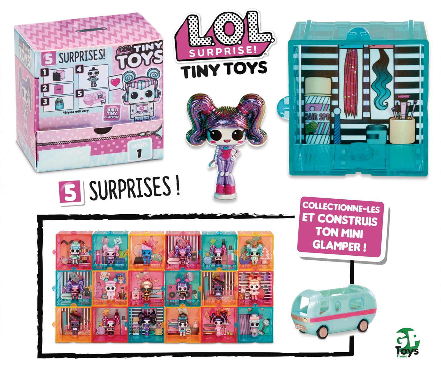 Giochi Preziosi LOL Surprise Tini Toys - Set di accessori per bambola con micro doll, capelli intercambiabili e mini glamper