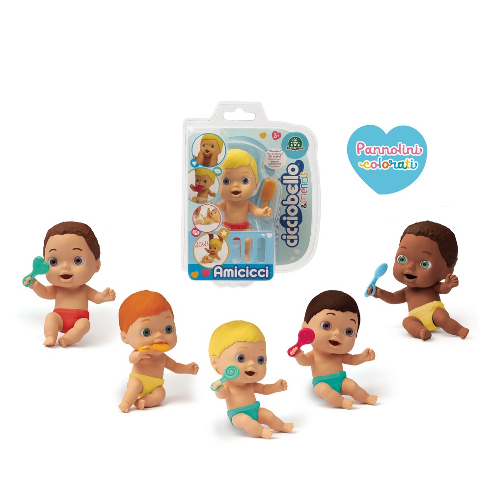 Cicciobello Amicicci - Personaggio Morbido con Pannolino Removibile e Accessori, 11 cm, per Bambini dai 3 Anni, Espressioni Divertenti