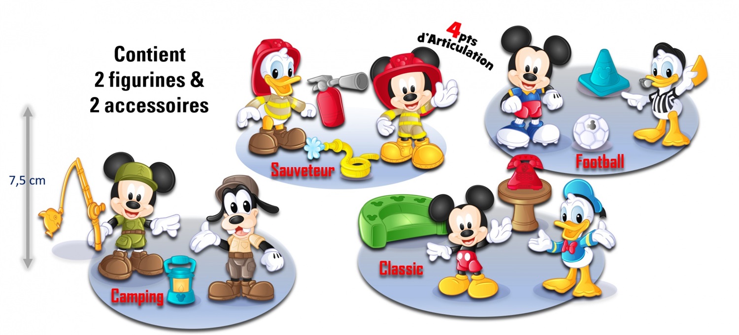 Mickey Mouse MCC04 Set 2 Personaggi Articolati 8cm - Topolino e Paperino/Pippo in Versioni Diverse