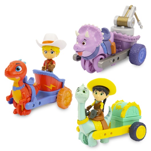 Giochi Preziosi Dino Ranch - Veicolo con Personaggio Assortito, Modelli Jon e Blitz, Min e Clover, Personaggio Articolato di 7,5 cm