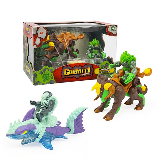 Giochi Preziosi Gormiti Legends Elemental Beast Action Figure - Multicolore, Plastica, Include 1 Beast e 1 Personaggio 7 cm, Modelli: Megalodox e Poivrons, Troncalion e Tasarau, Età 4