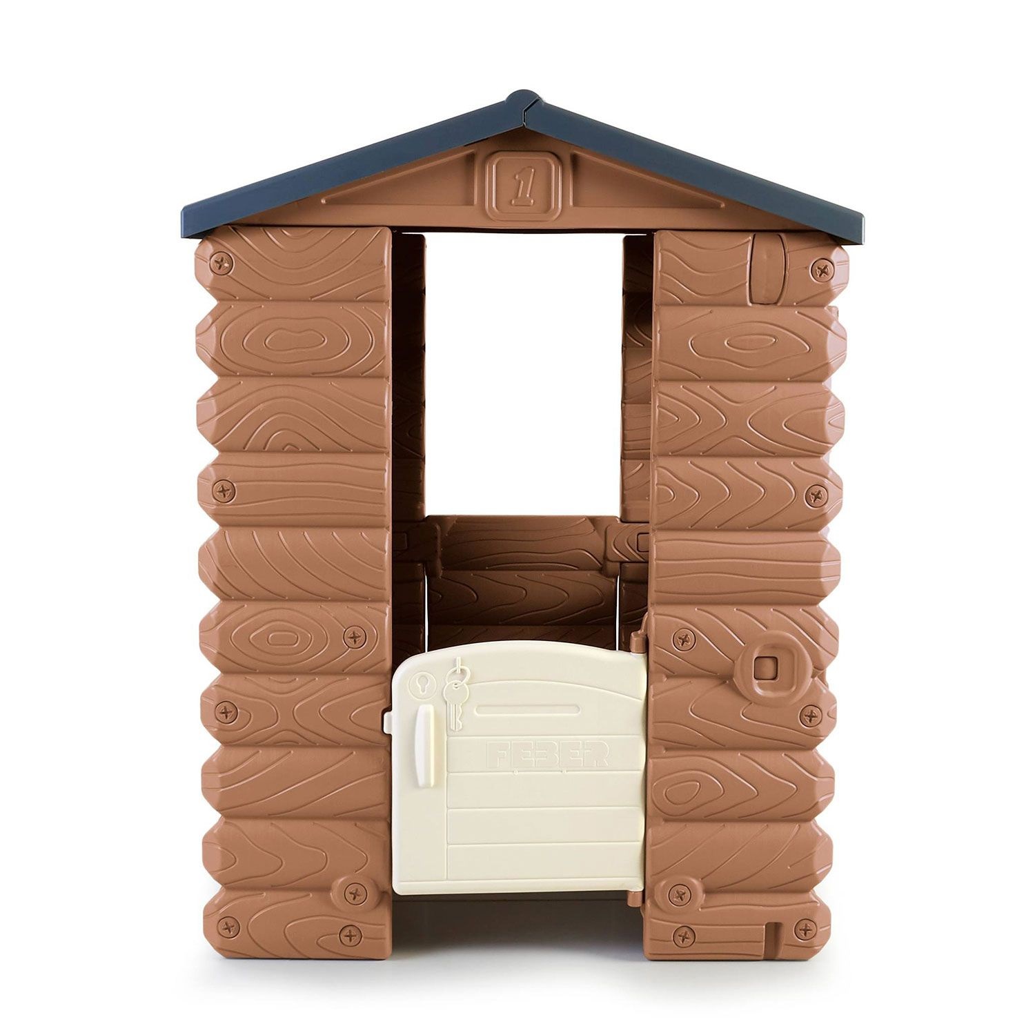 FEBER Camping Cottage - Casa Giocattolo in Effetto Legno con Finestre e Porta Apribili, Dimensioni 104 x 90 x 118 cm, per Bambini da 2 Anni