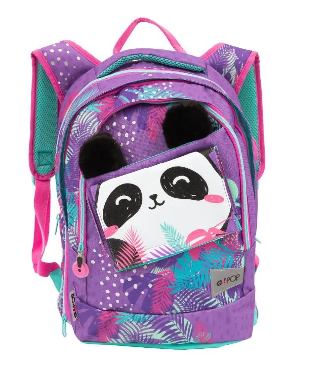 GO POP Zaino Estensibile Pandastic - 3 Grafiche Intercambiabili, 3 Scomparti, Schienale e Spallacci Imbottiti, Adatto per Scuola Primaria
