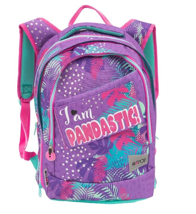 GO POP Zaino Estensibile Pandastic - 3 Grafiche Intercambiabili, 3 Scomparti, Schienale e Spallacci Imbottiti, Adatto per Scuola Primaria