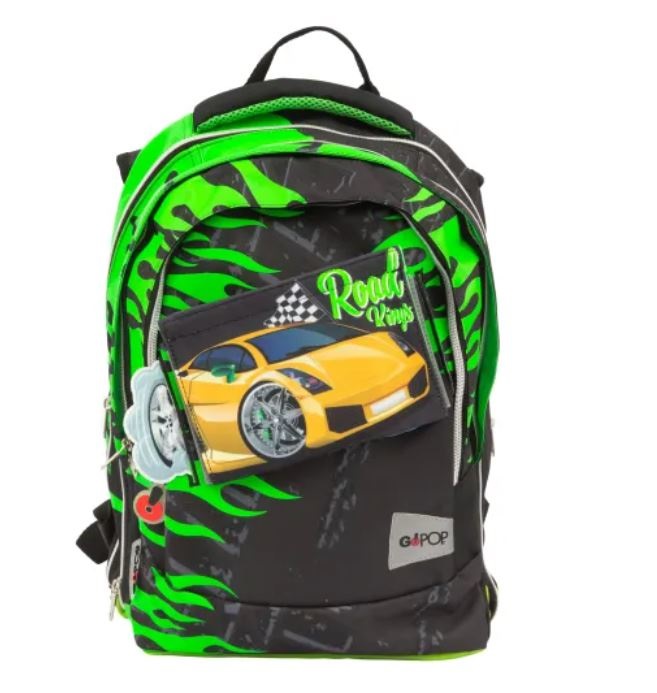 Go Pop Zaino Estensibile Monster Truck - 3 Grafiche Intercambiabili, 3 Scomparti, Schienale e Spallacci Imbottiti, Dimensioni 31x43x17.5 cm, Adatto per Scuola Primaria