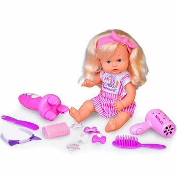 Famosa Nenuco School Hairstyle - Bambola 35 cm con Capelli Biondi e Accessori per Creare Acconciature