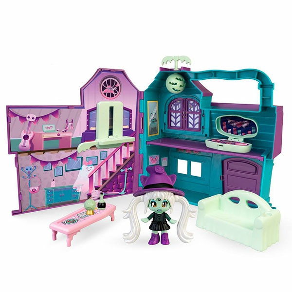 Pinypon Terrific Mansion PNY48000 - Playset Magico con Personaggio Strega e Accessori Illuminati al Buio per Bambine/i dai 4 Anni