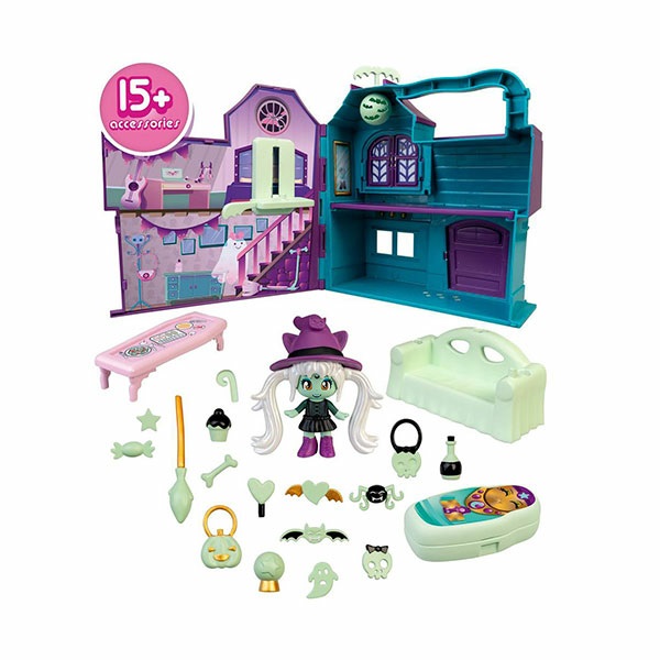 Pinypon Terrific Mansion PNY48000 - Playset Magico con Personaggio Strega e Accessori Illuminati al Buio per Bambine/i dai 4 Anni