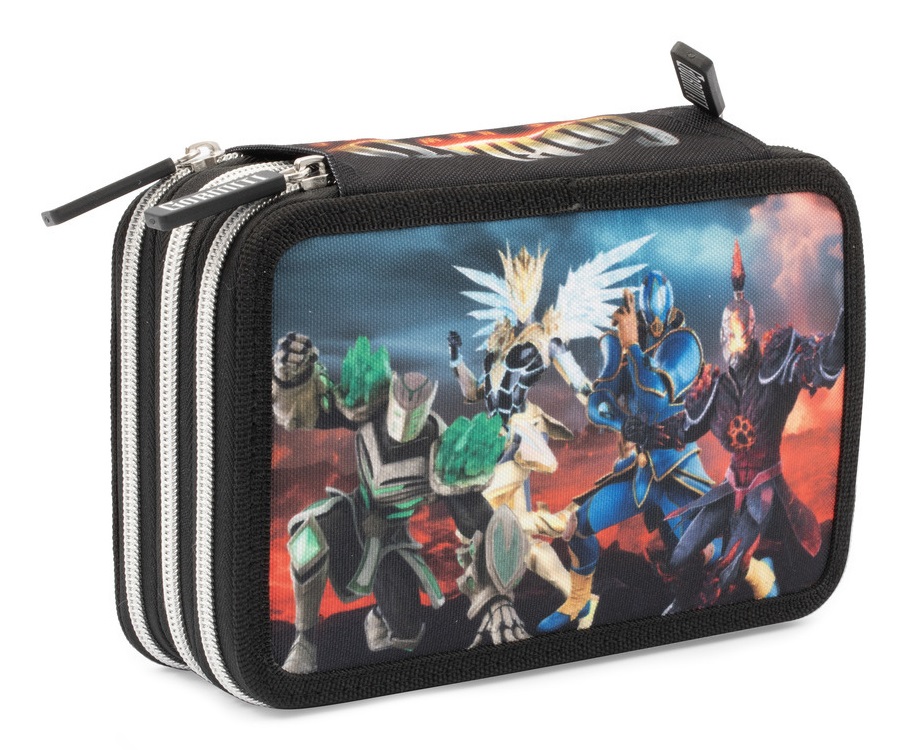 GIOCHI PREZIOSI Astuccio Triplo Gormiti - 3 Zip, 3 Scomparti, 18 Matite Colorate e 18 Pennarelli, Resistente Poliestere 900D
