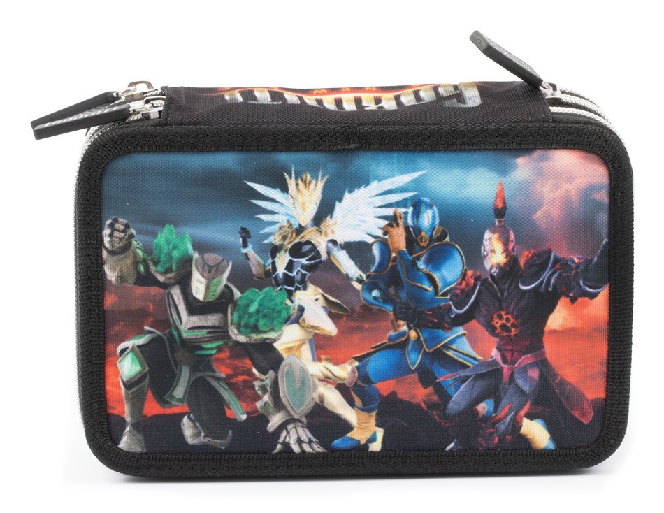 GIOCHI PREZIOSI Astuccio Triplo Gormiti - 3 Zip, 3 Scomparti, 18 Matite Colorate e 18 Pennarelli, Resistente Poliestere 900D