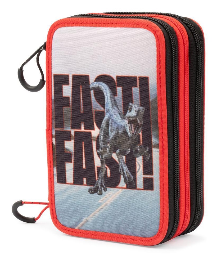 Giochi Preziosi Jurassic World - Astuccio Triplo Scuola con 3 Zip, 3 Scomparti, 18 Matite Colorate e 18 Pennarelli