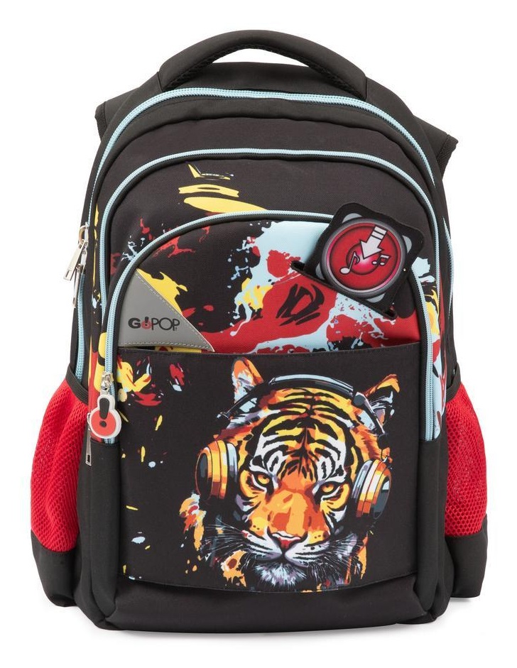 GoPOP Gopop25 Zaino Round Tiger Beats - 3 Scomparti, Spallacci Imbottiti, Design Musicale, 24 Litri