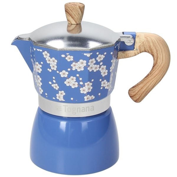 Tognana Japan Collection Caffettiera Manuale Moka Blu - 3 Tazze, Alluminio, Capacità 180cc