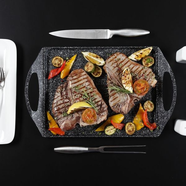 Tognana Sphera Grill Bistecchiera Rettangolare in Alluminio Antiaderente 35x28 cm con Rivestimento 9 Strati e Manico in Bakelite