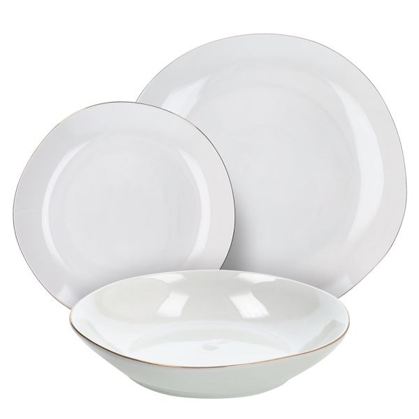 Tognana Porcellane Servizio da Tavola 18 Pz per 6 Persone in Porcellana Bianco - Linea Delphi, Rotondo 27 cm