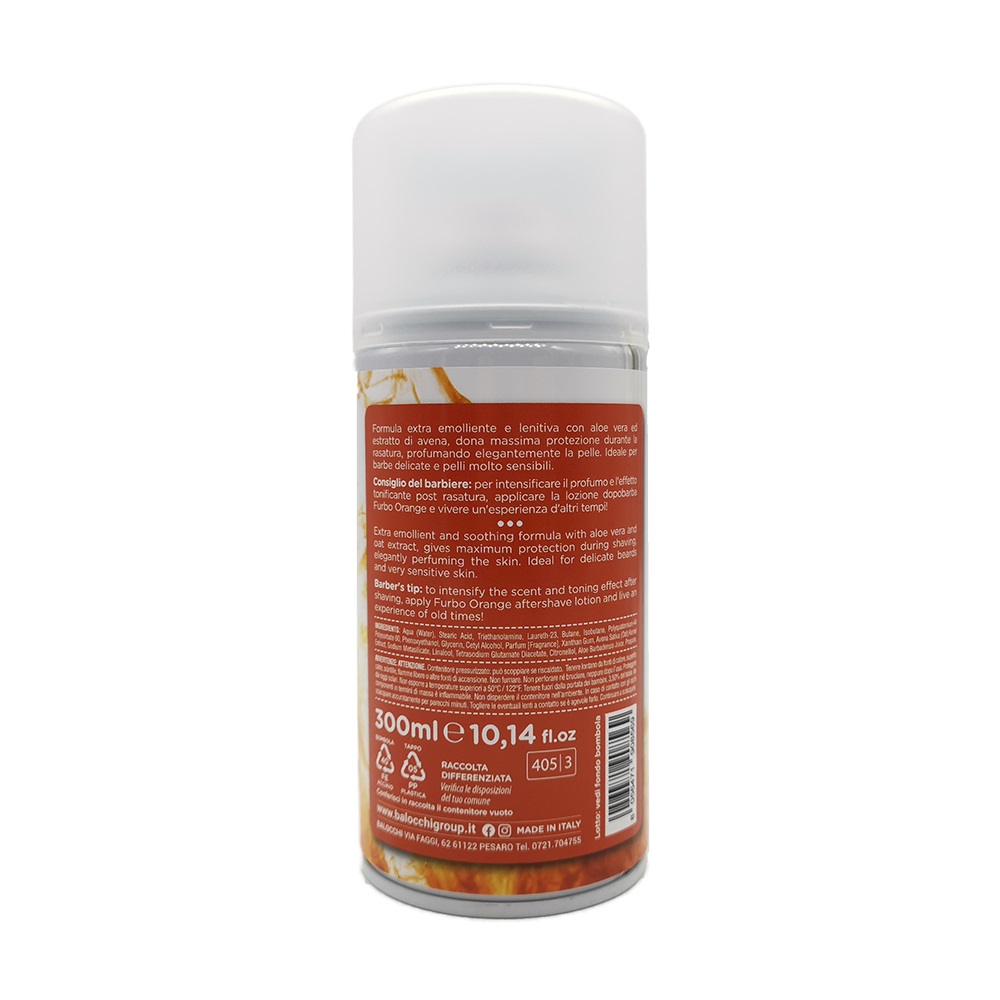 Furbo Vintage Orange Sensitive Skin Shaving Foam 300ml - Formula Emolliente con Aloe Vera e Avena per Pelli Sensibili