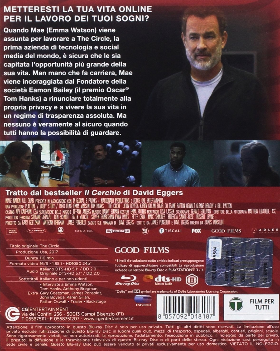 CG Entertainment The Circle - Blu-Ray Thriller con Emma Watson, Tom Hanks, John Boyega e Karen Gillan