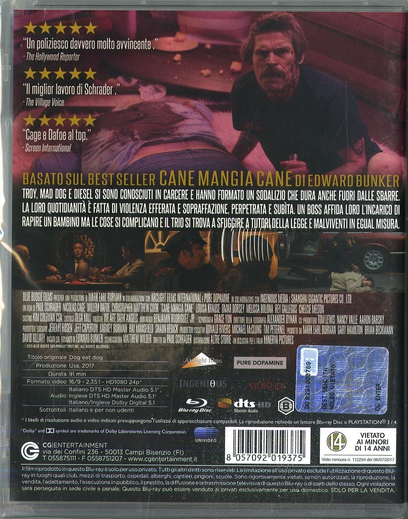 Minerva Pictures Cane Mangia Cane - Film Blu-Ray di Paul Schrader con Nicolas Cage e Willem Dafoe