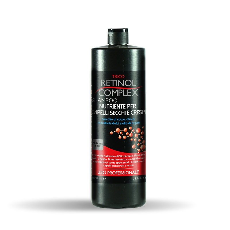 Retinol Complex Shampoo Nutriente per Capelli Secchi e Crespi 800 ml con Olio di Cocco, Mandorle Dolci e Argan