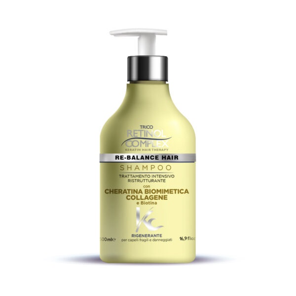 Retinol Complex Shampoo Ristrutturante con Cheratina Biomimetica e Collagene 500ml - Rigenerante per Capelli Fragili e Danneggiati