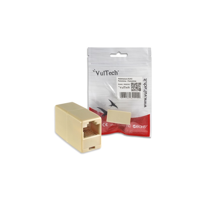 Vultech Adattatore Femmina-Femmina RJ45 SN20701 - Beige, per prolungare o unire cavi Ethernet Cat5 e Cat6