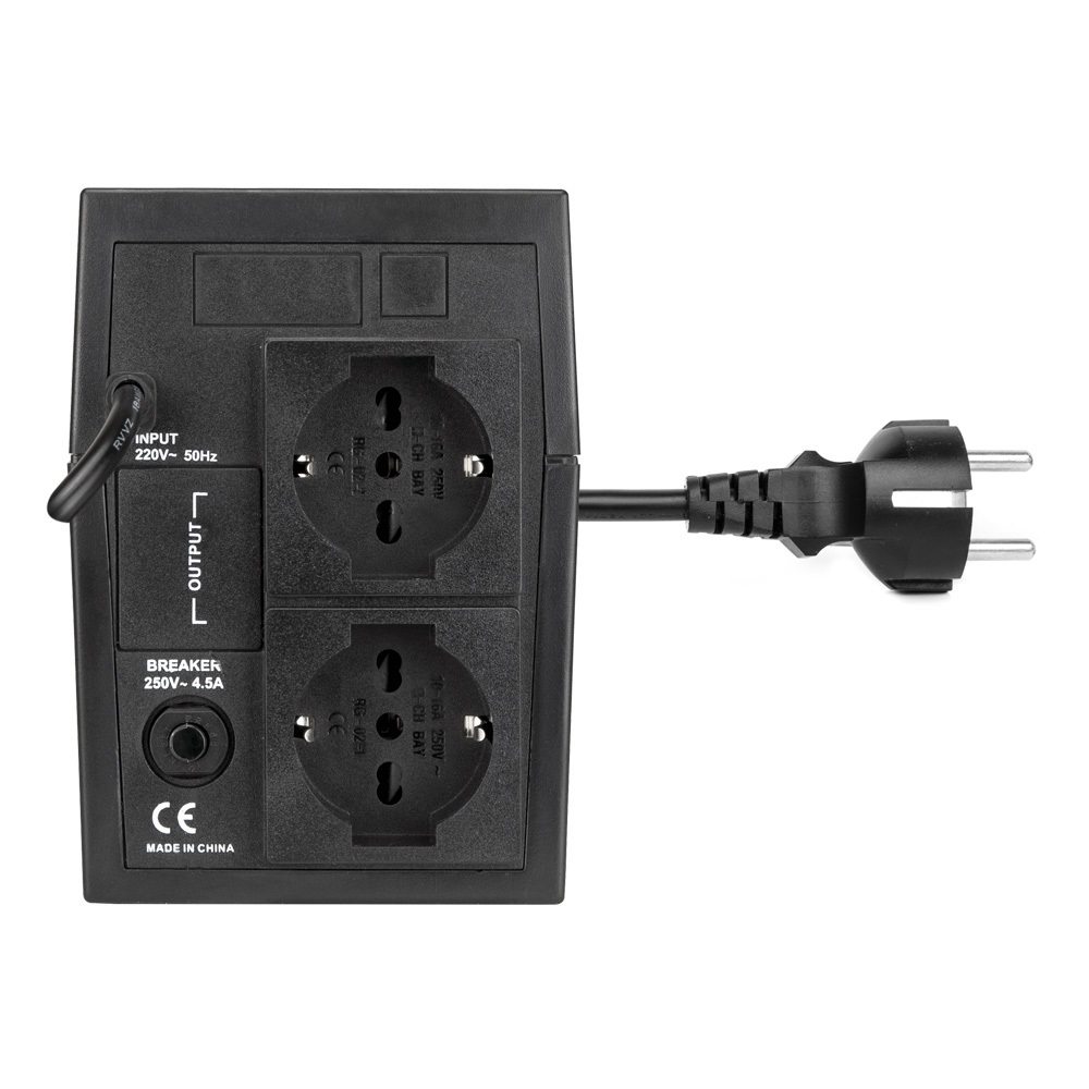 Vultech UPS650VA-LITE Gruppo di Continuità A Linea Interattiva 0,65 kVA 360 W con 2 Prese Bipasso 10-16A/Schuko e Funzione Overload