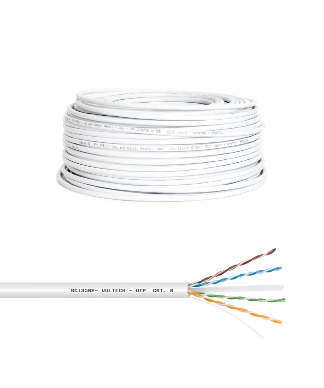 Vultech Matassa LAN 50m Cat. 6 UTP 23AWG 100 Ohm Bianco - Cavo Ethernet con 8 Conduttori