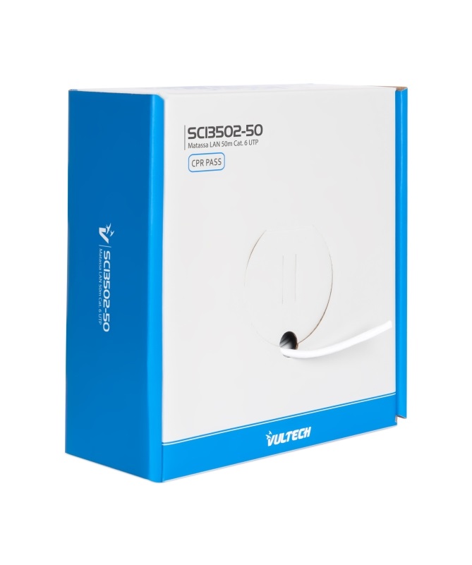 Vultech Matassa LAN 50m Cat. 6 UTP 23AWG 100 Ohm Bianco - Cavo Ethernet con 8 Conduttori